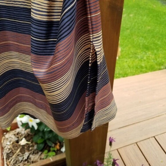 Soo Yung Lee RARE Vintage Silk Dress Striped Sz 8 Hong Kong Blue Brown Sundress - Picture 6 of 15